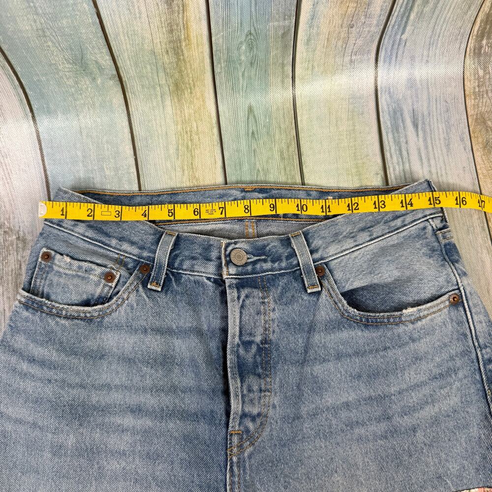 Levis 501 Big E Vintage Jean Shorts 150th Anniv Size 30 Quilt Upcycle Button Fly - Picture 7 of 9